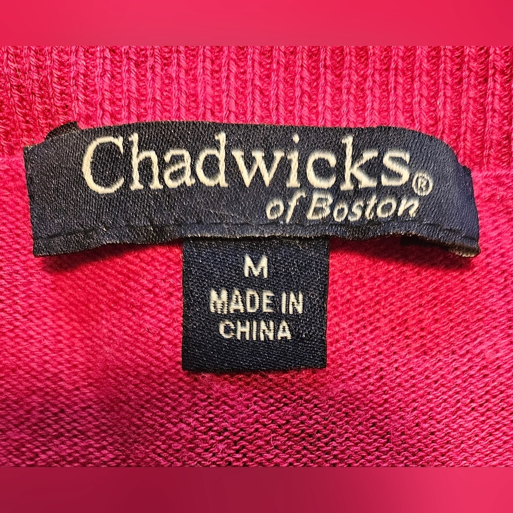 Chadwicks V-Neck Sweater - Pink and Black Striped. Size M - Picture 3 of 5